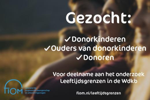 donorkinderen, ouders van donorkinderen en donoren gezocht voor onderzoek leeftijdsgrenzen Wdkb